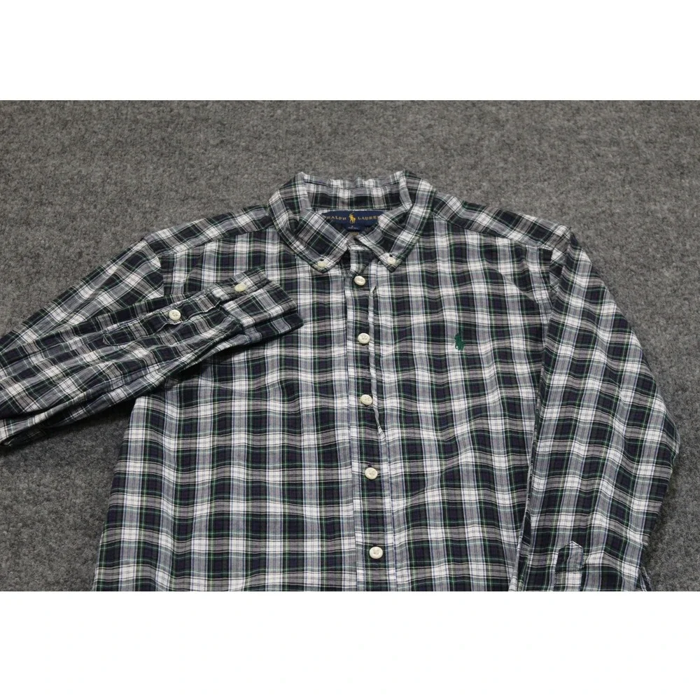 Ralph Lauren‎ Kids Plaid Button Down Shirt L/S Green Blue Size L 14-16 Cotton